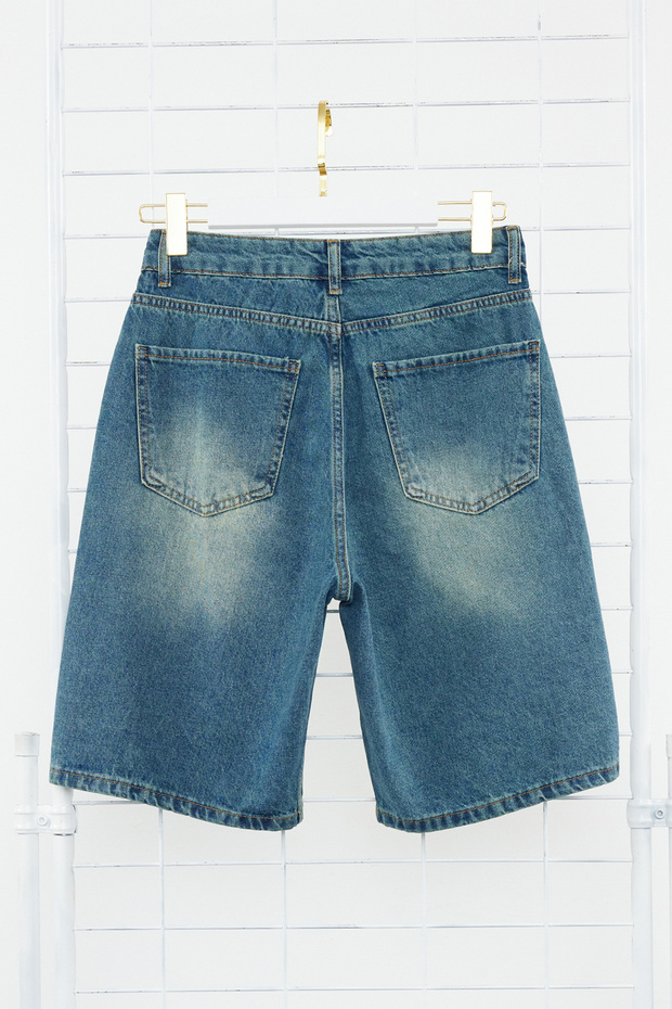 Mavi Geniş Kesim Bol Eskitme Denim Kot Şort TMNSS24SR00073 - 12