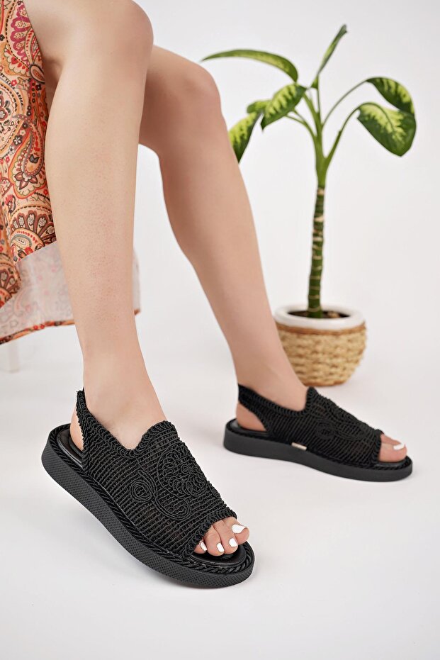 Modafrato PWR-2000 Hasır Kadın Sandalet Hafif Örgü Yazlık Ayakkabı Rahat Taban - 1