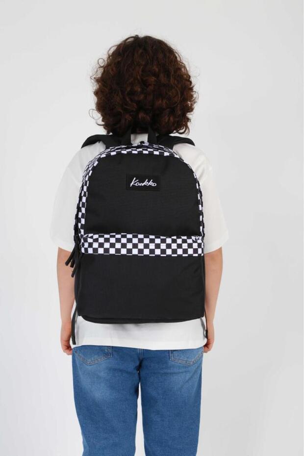 حقيبة ظهر مدرسية منقوشة باللون الأسود - الألوان الأساسية K1629 - 2