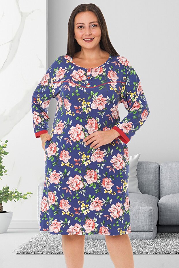 Large Size Women's Nightgown with Pockets