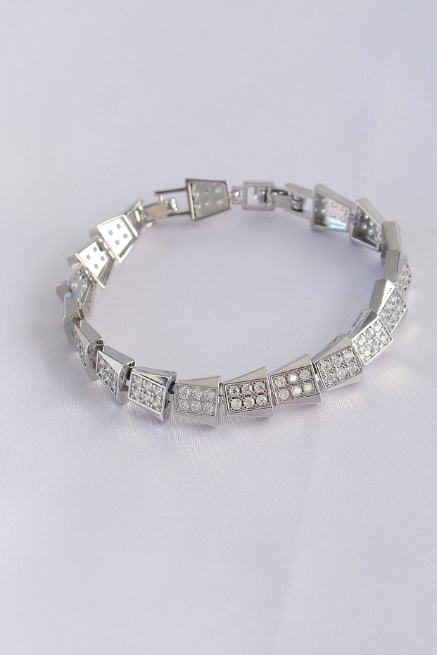 Vip Series Brass Zircon Stone Silver Color Geometric Bracelet