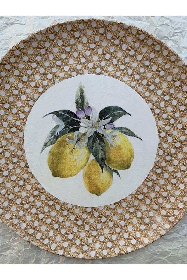 Limonlu Hazeran Doğal Rafya Bohem Rattan Duvar Tabağı Bahçe Balkon Mutfak Salon Duvar Süsü No:115 - 4