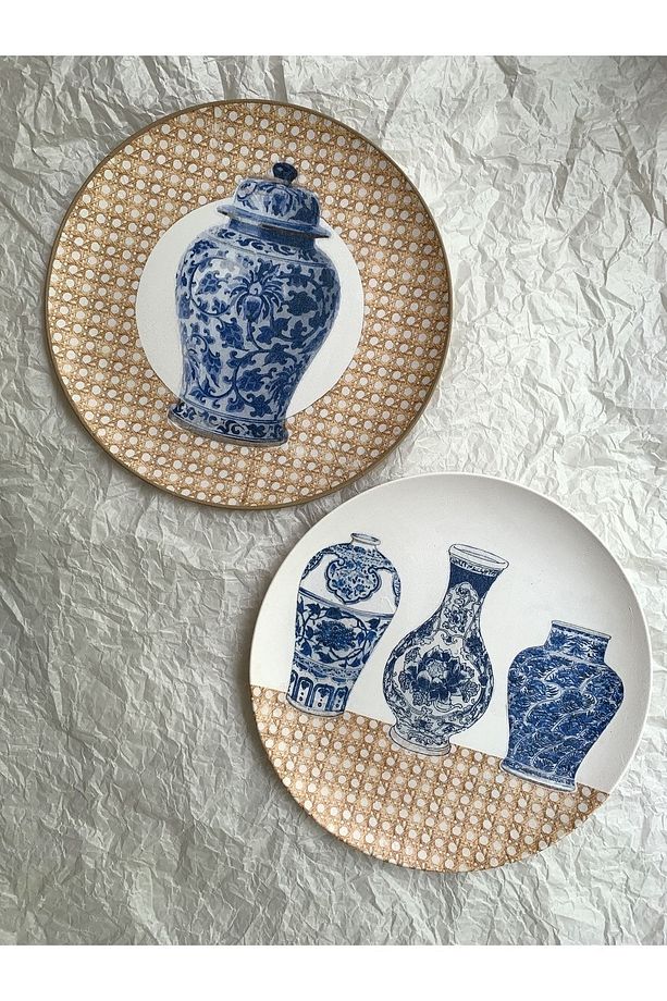 Doğal Rafya Bohem Rattan Hazeran Blue Blanc Duvar Tabağı Bahçe Balkon Mutfak Salon Duvar Süsü - 4