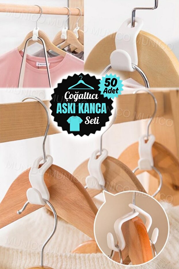 50 Adet Çok Fonksiyonlu Üst Üste Elbise Giysi Gömlek Ceket Tshirt Asma Aparatı Birbirine Geçen Kanca - 5