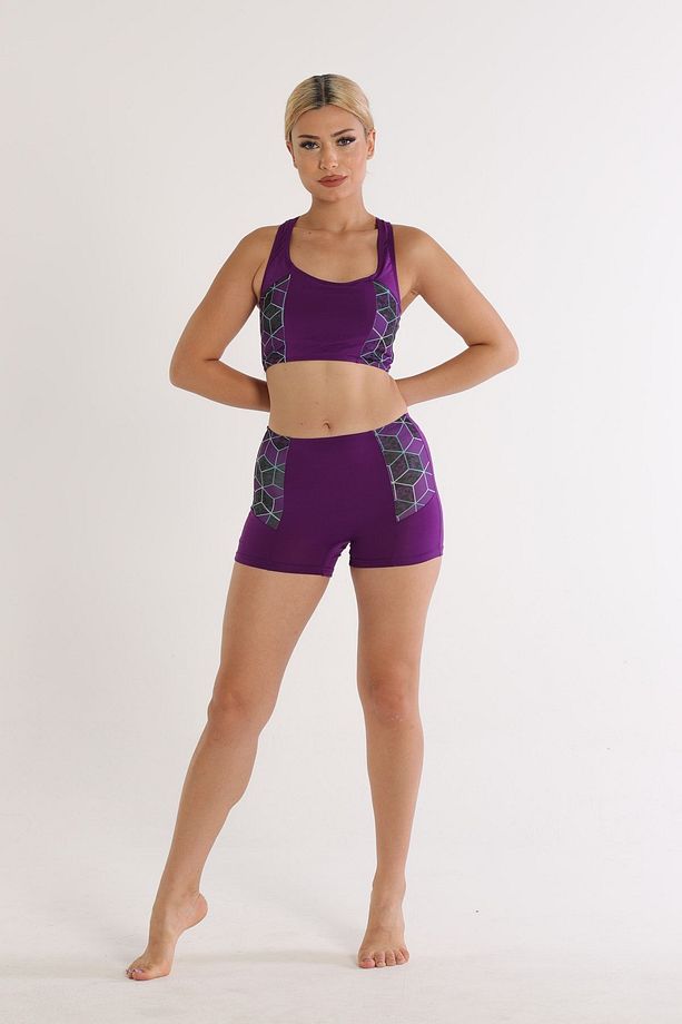 Modelli Şortlu Desenli Badili Yüzücü Bikini 5524 Desenli Mor - 6