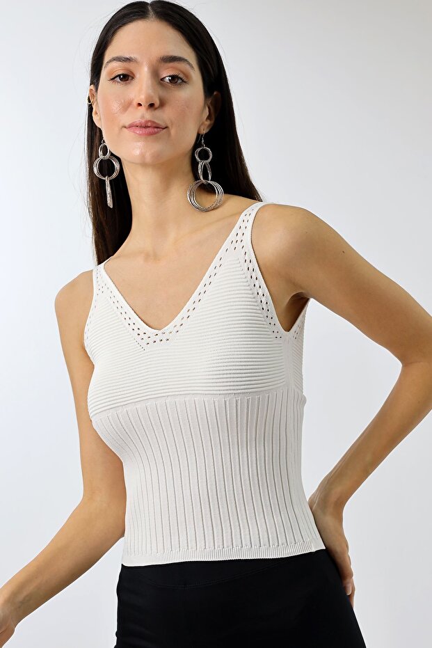 Kadın İnce Askılı Triko Bluz - 2