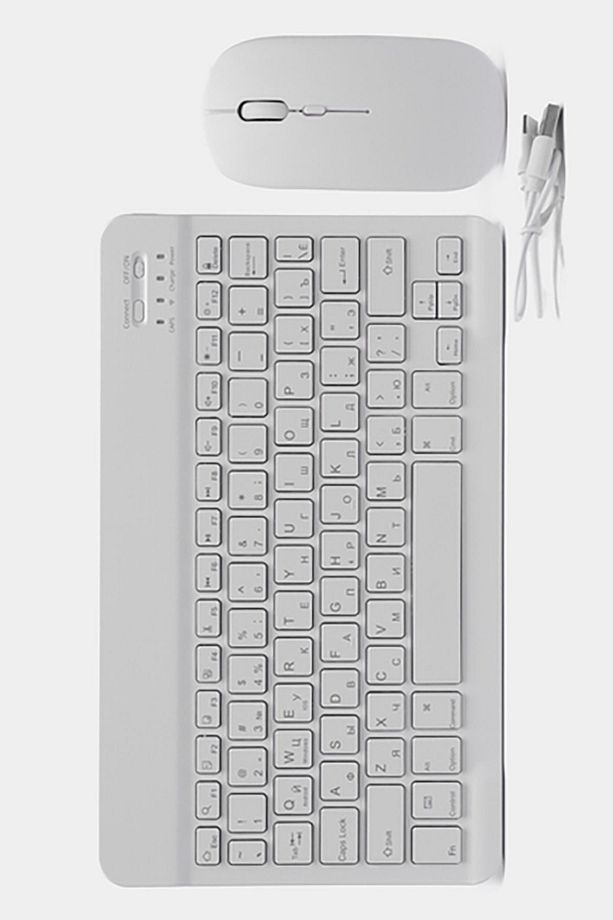 Bluetooth 10 Inç Ios Windows Android Uyumlu Kablosuz Klavye + Mause Set Sessiz Beyaz - 1