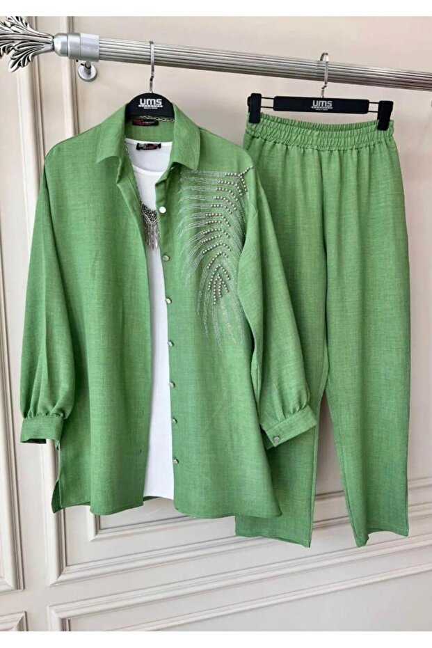 Women's Stone Embroidered Shirt Suit