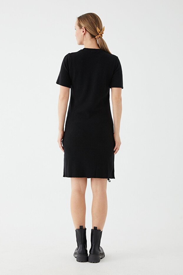 Siyah Triko Elbise - 6