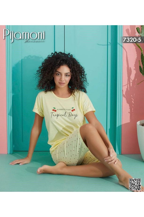 PİJAMONİ 7320-5 KISA KOL KAPRİLİ  PİJAMA TAKIMI - 1
