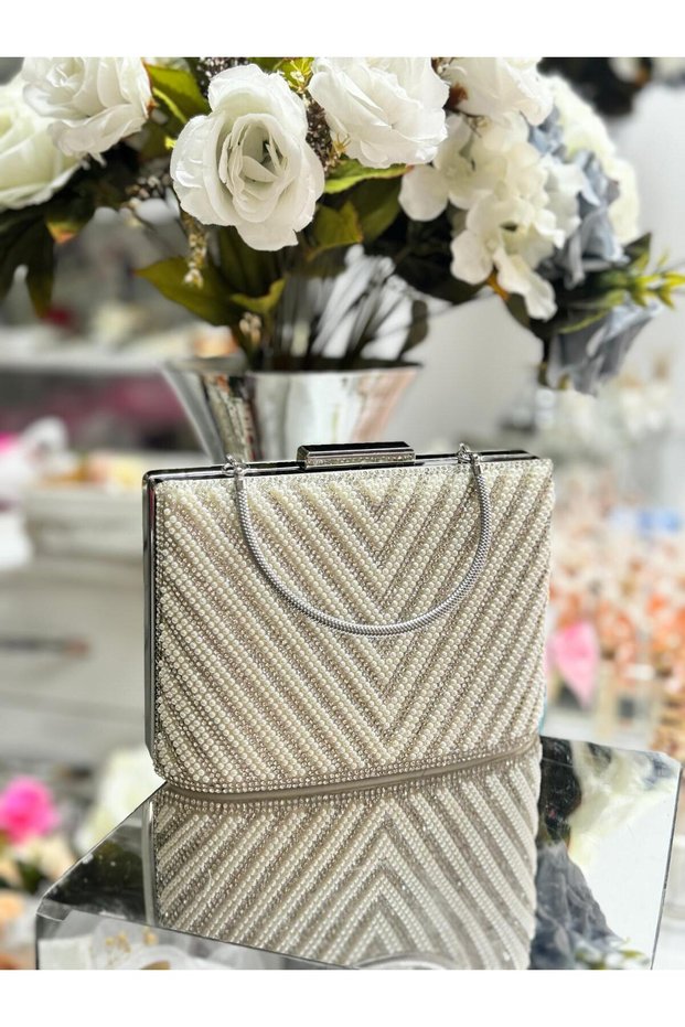 Evening Dress Bag Bucket Bag Striped Model with Stones Wedding Invitation Special Occasions