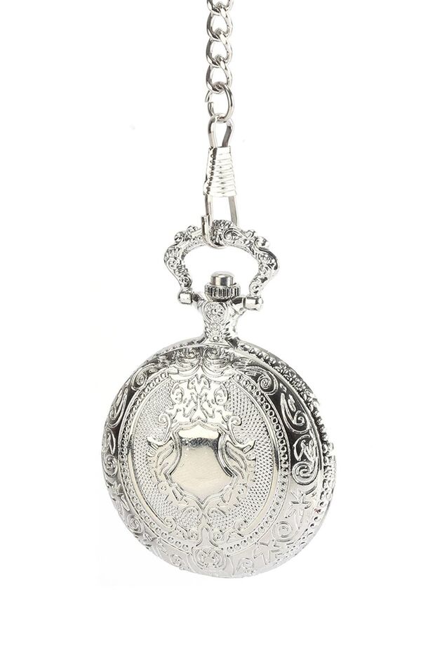 Mini Pocket Watch with Pattern Cover and Necklace