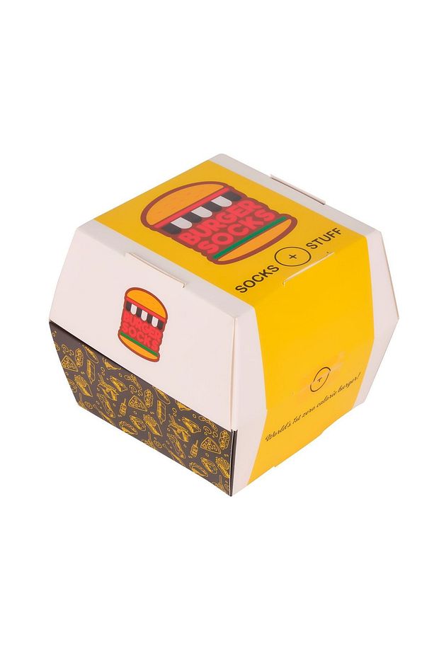 Hediye Hamburger Kutusu Çorap Hamburger Desenli 2 Çift Pamuk Çorap - Burger Socks Box - 3