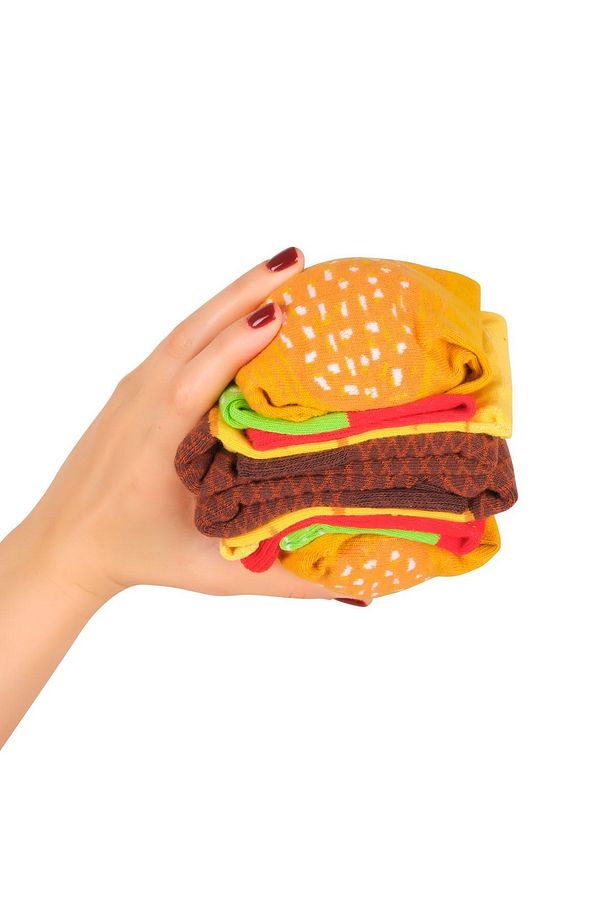 Hediye Hamburger Kutusu Çorap Hamburger Desenli 2 Çift Pamuk Çorap - Burger Socks Box - 4