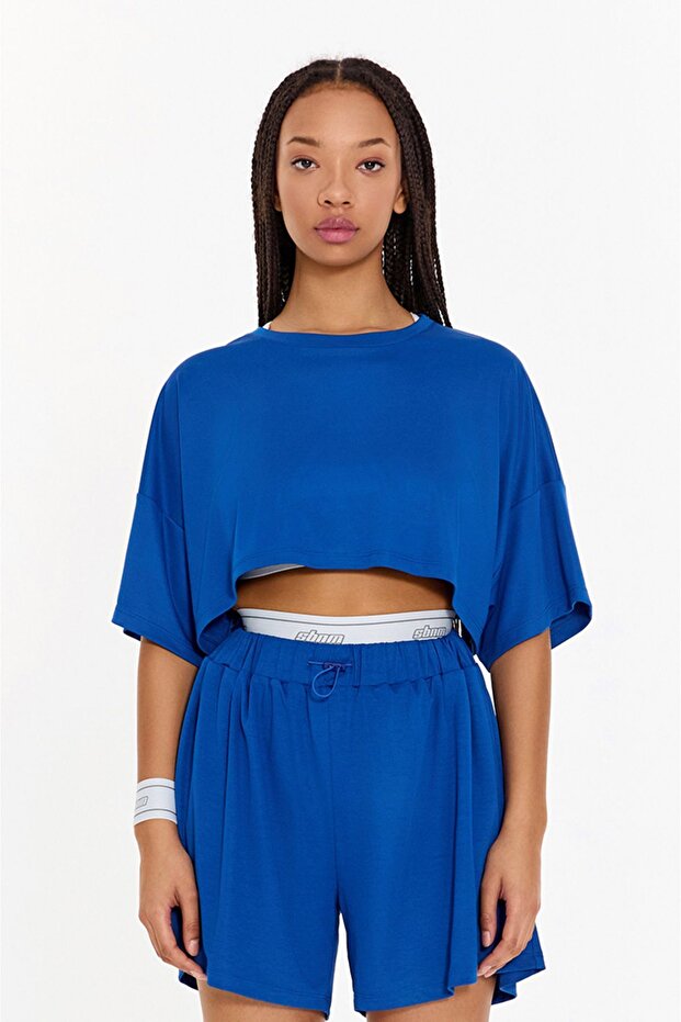 Pull On Yoga Tee in Blue - 1