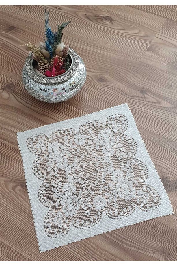 Güllü Desen Örme Peçete 6 Adet 30 X 30 (krem) - 1