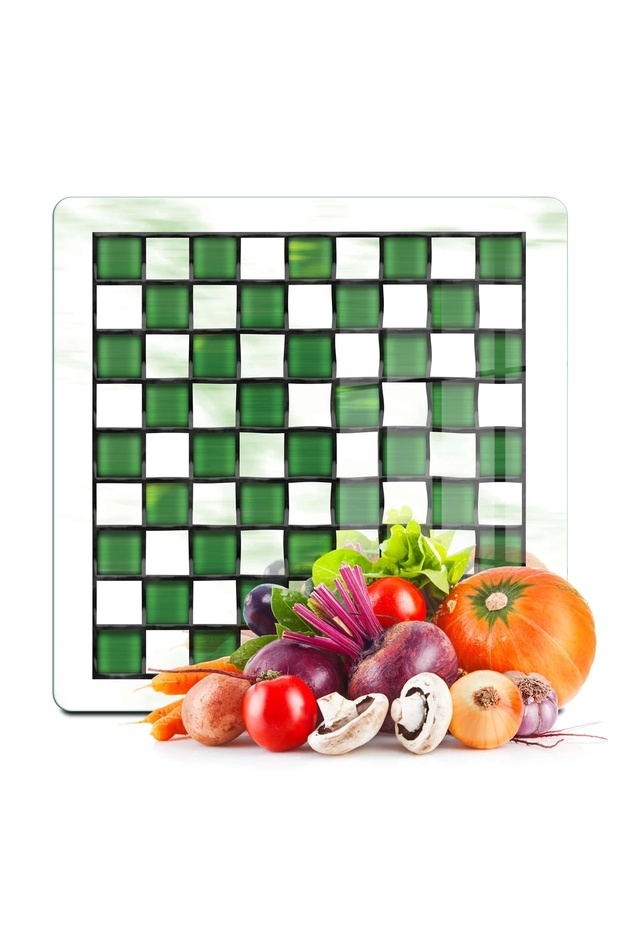 Glass Cutting Board and Presentation Tray Mackenzie Green White 30X30 cm