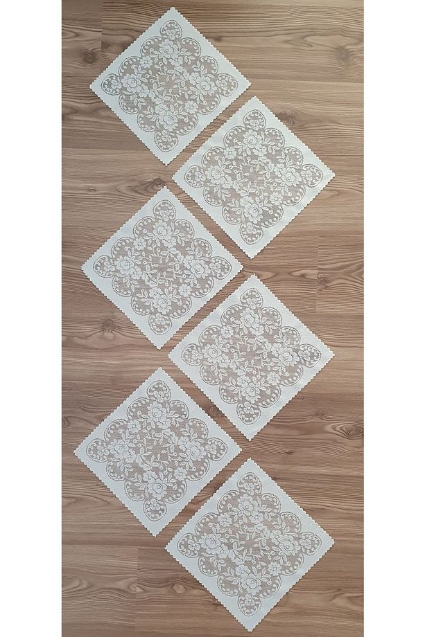 Güllü Desen Örme Peçete 6 Adet 30 X 30 (krem) - 2