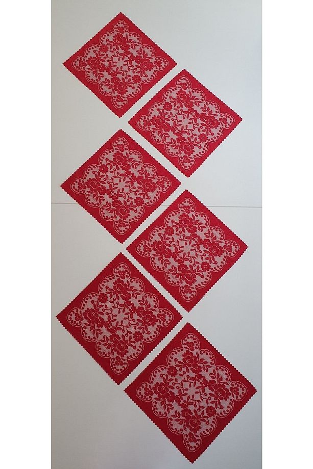 Güllü Desen Kdk Örme Tül Peçete 6 Adet 30 X 30 (KIRMIZI) - 1
