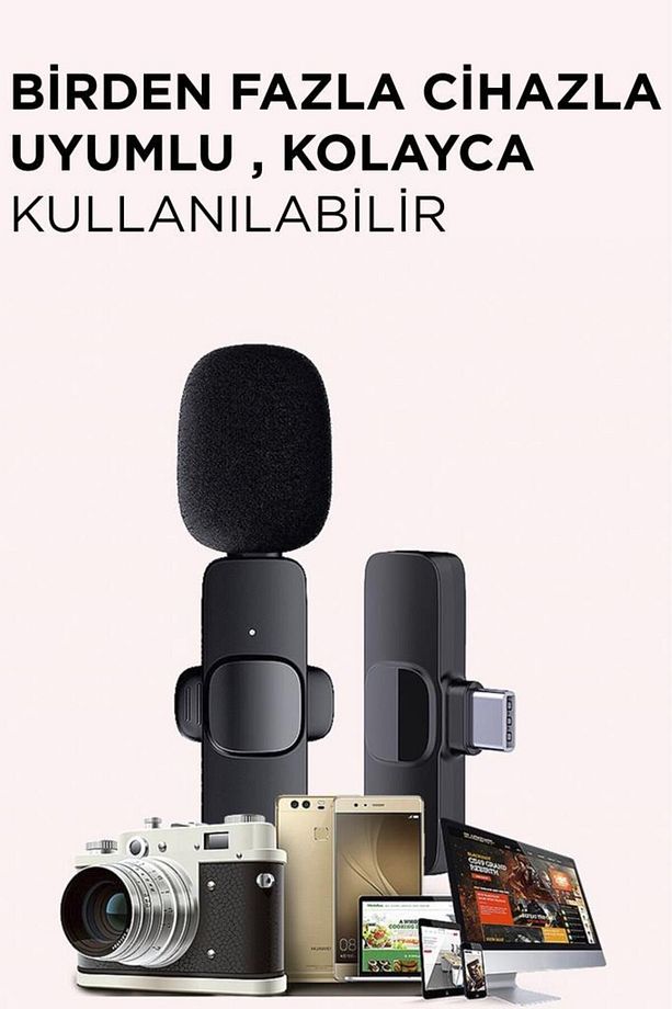 K9 2li Type-C + Lightning dönüştürücülü Kablosuz Yaka Mikrofonu 2li - 3