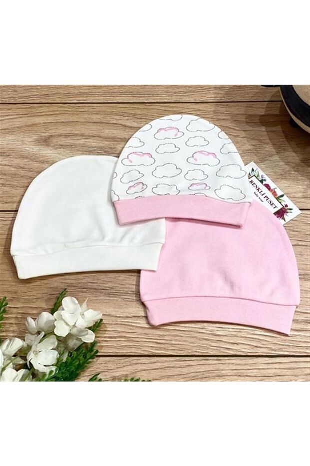 Organic Cotton 3-Piece Combed Cotton Baby Hat Beanie Set Bulut