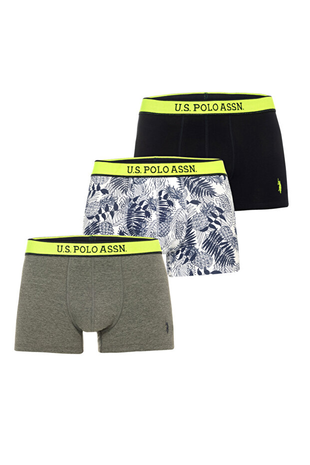 Male, Uspa, Licensed, Special Production, Neon Green-Navy Blue 3-Piece Boxer Set