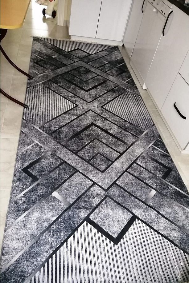 Gri Halı Gri Salon Halısı Makinede Yıkanabilir Kaymaz Taban Yatak Odası Halısı Yolluk - 4