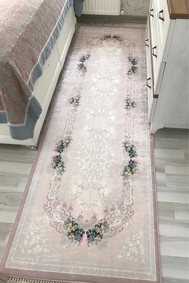 Pembe Halı Pembe Salon Halısı Makinede Yıkanabilir Yatak Odası Halısı Yolluk Mutfak Halısı - 4