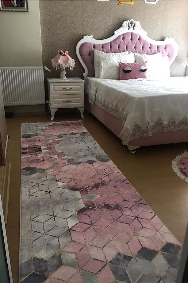 Pembe Halı Salon Halısı Makinede Yıkanabilir Yatak Odası Halısı Yolluk Mutfak Halısı - 3