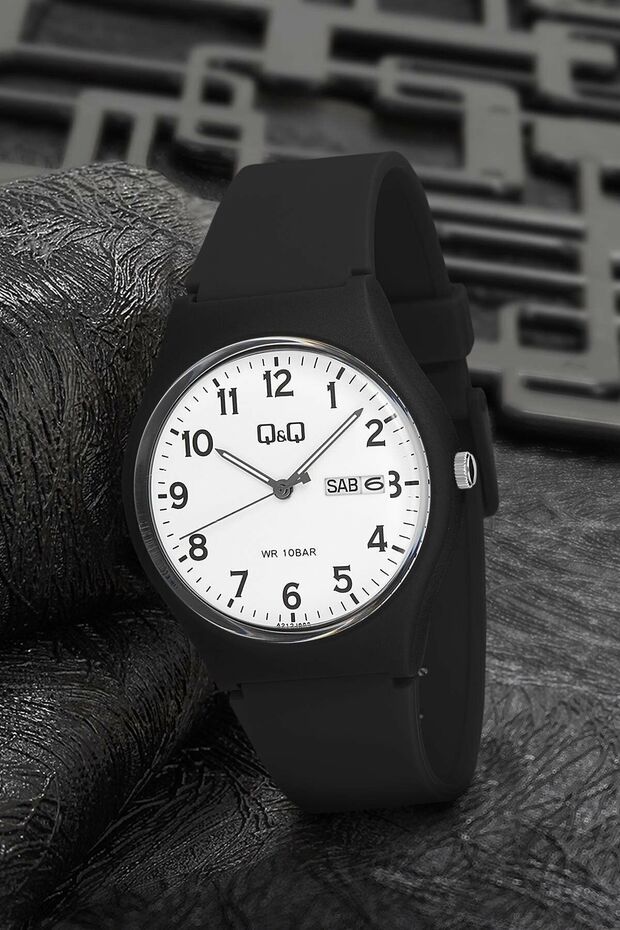Unisex Wristwatch with Classic Numbers Waterproof Silicone Band and Double Calendar