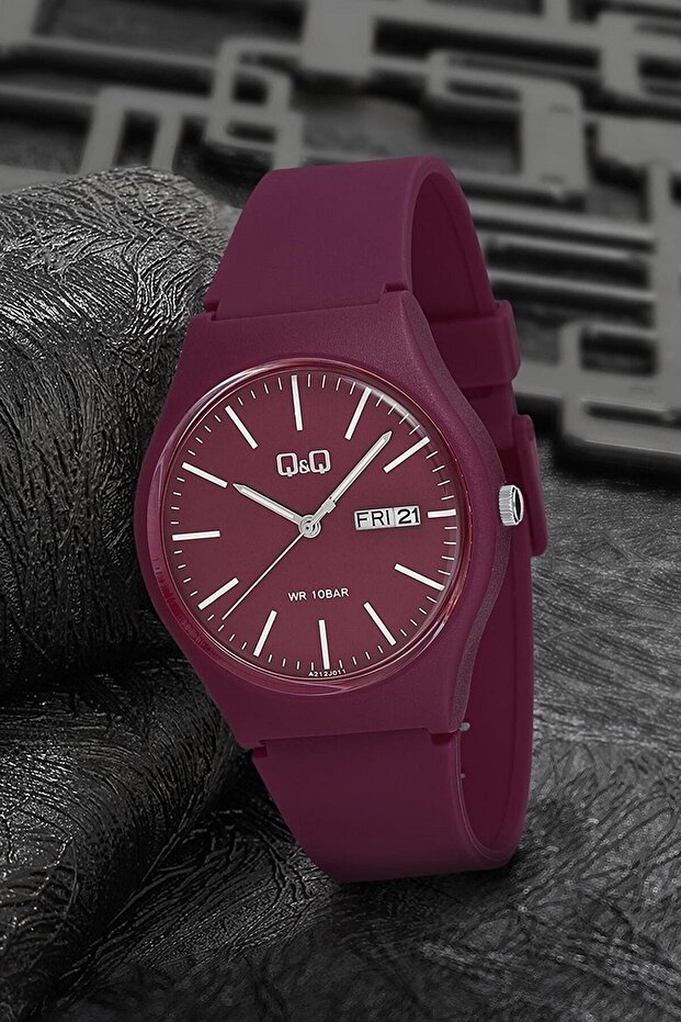 Claret Red Waterproof Silicone Strap Unisex Wristwatch with Double Calendar