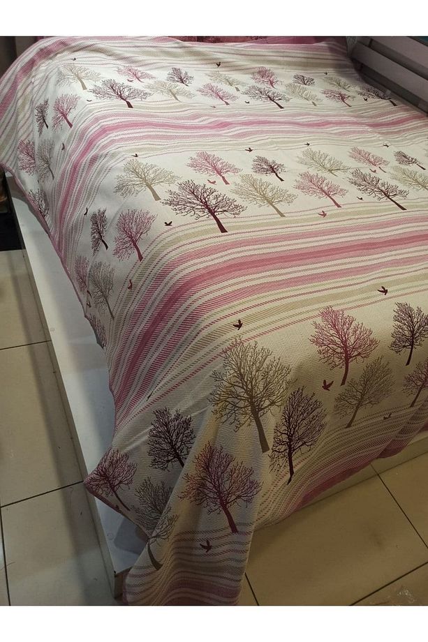Hayat Ağacı Desen Baskılı 150x240 Cm. Tek Kişilik Tek Pike - Pembe - 5