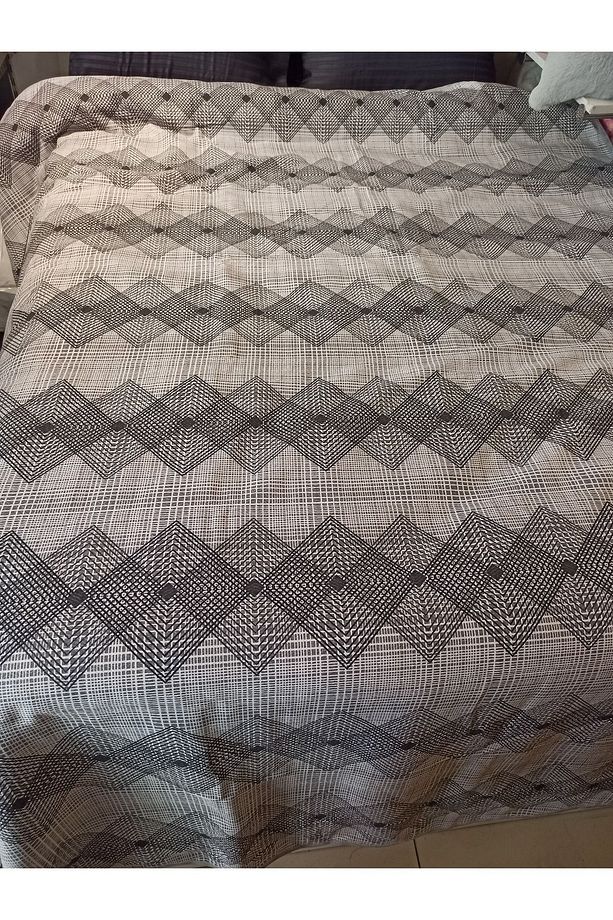 Geometrik Desen Baskılı 150x240 Cm. Tek Kişilik Tek Pike - Gri - 3