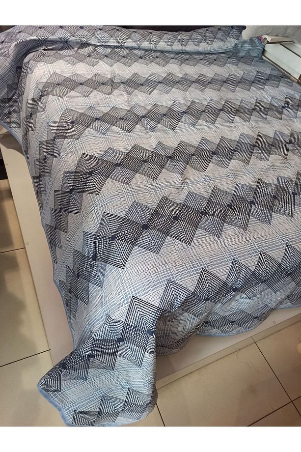 Geometrik Desen Baskılı 150x240 Cm. Tek Kişilik Tek Pike - Mavi - 3