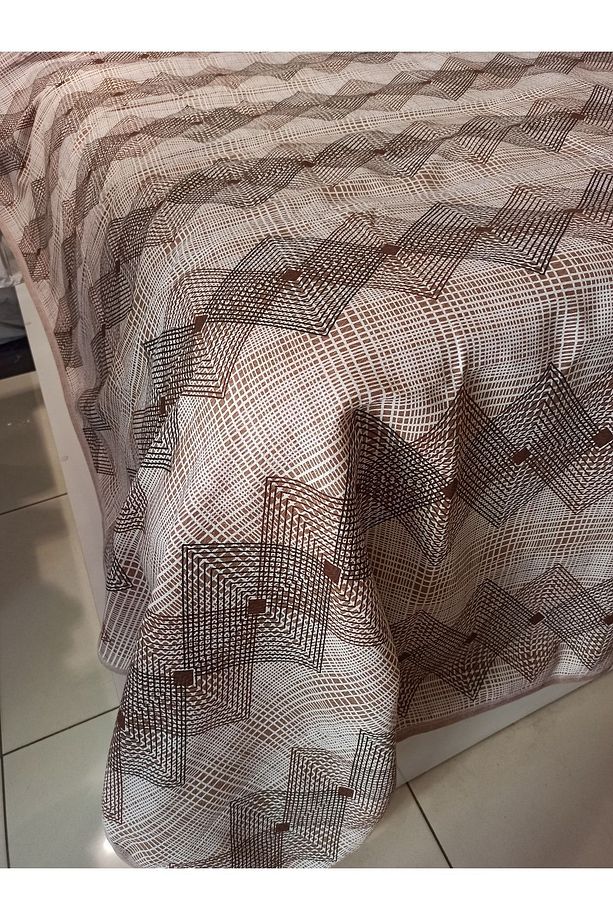 Geometrik Desen Baskılı 150x240 Cm. Tek Kişilik Tek Pike - Kahve - 5