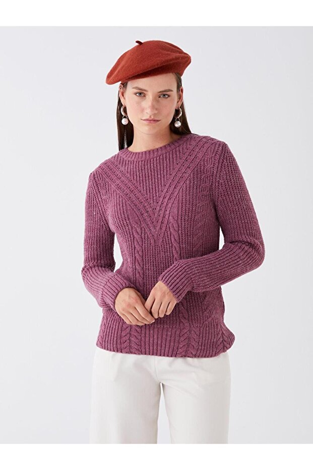 LCWAIKIKI Basic Crew Neck Openwork Long Sleeve Women's Knitwear Sweater