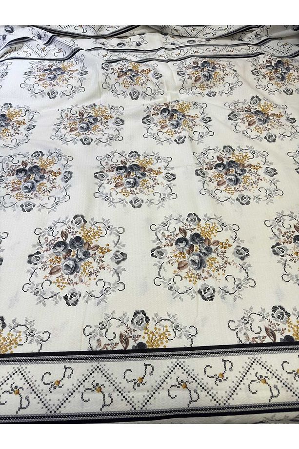 Buket Desen Baskılı 150x240 Cm. Tek Kişilik Tek Pike - Gri - 5