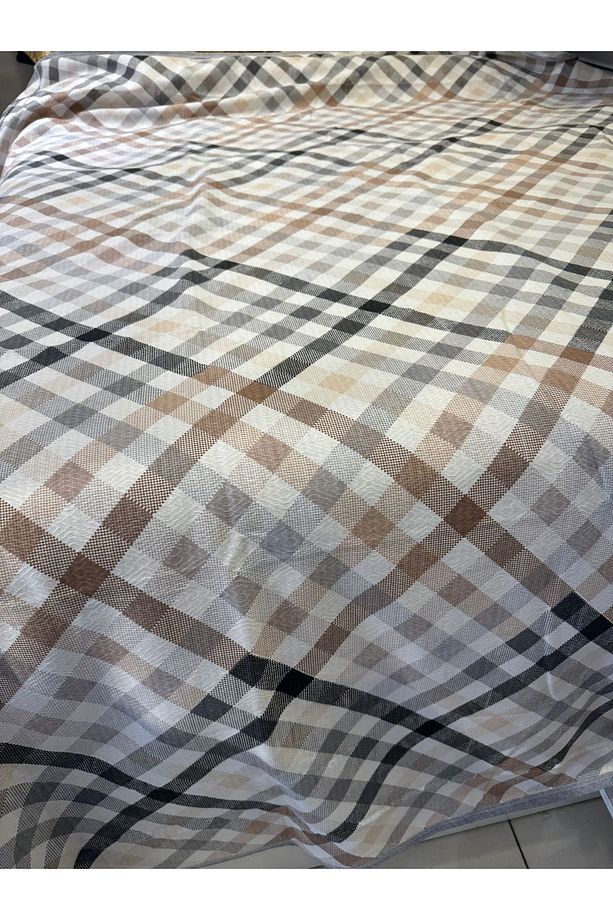 Gingham Ekose Desen Baskılı 150x240 Cm. Tek Kişilik Tek Pike - Gri - 4