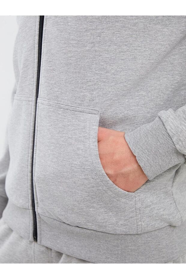 Kapüşonlu Uzun Kollu Erkek Kalın Fermuarlı Sweatshirt (W3) - 4