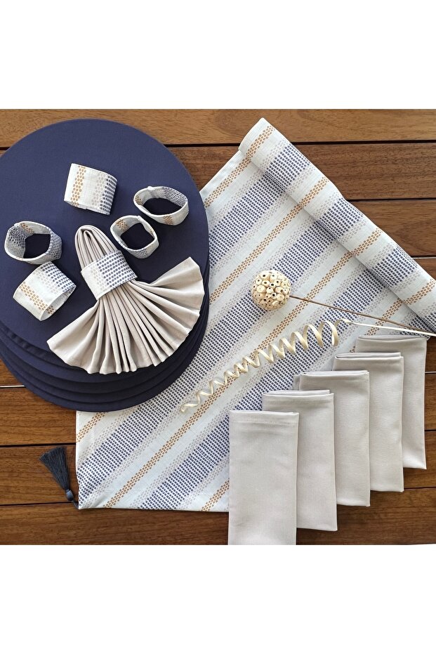 American Tableware, New Season, Elegant Pattern, 6 Soup Plates, 6 Napkins, 6 Napkin Rings and Runner Cover