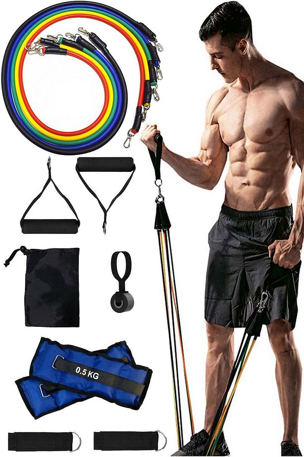 Çantalı 12 Parça Kapı Arkası Aparatlı 5 Farklı Direnç Pilates Ve Güç Lastiği, Kum Torbası Seti - 1