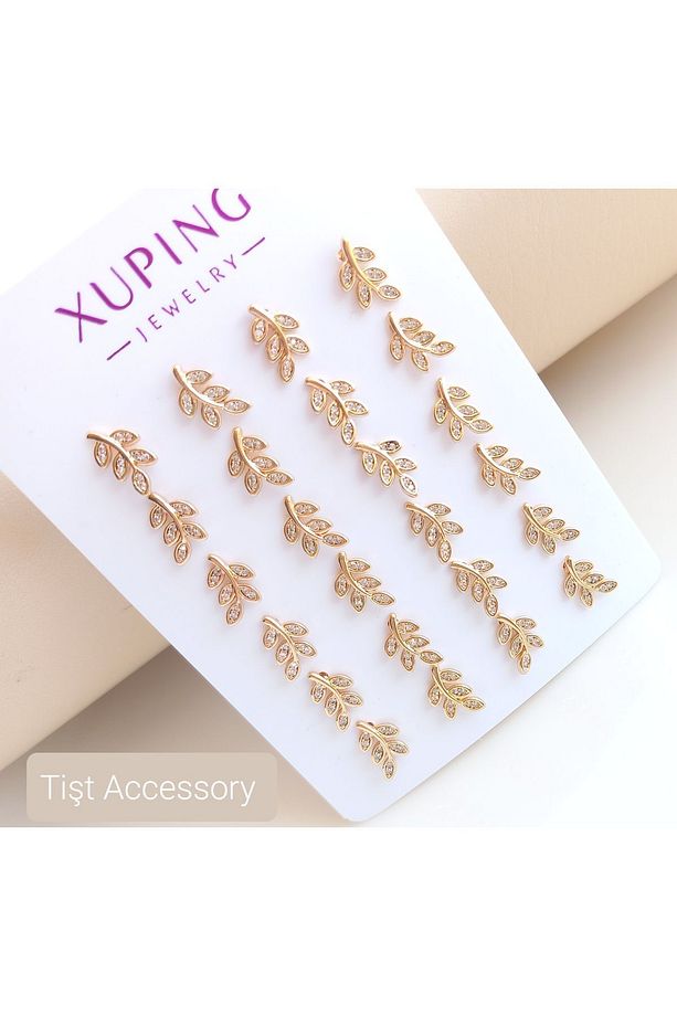 Kadın Gold Xupıng Minimal Zeytin Dalı Yaprak Model 1 Çift Çelik Küpe - 3