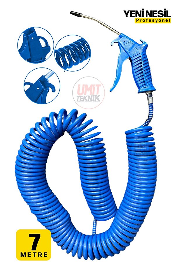 7 Metre Hava Tabancası Yeni Nesil  Spiral Hava Hortumu Kompresör Hava Tabancası Set-7 METRE - 6