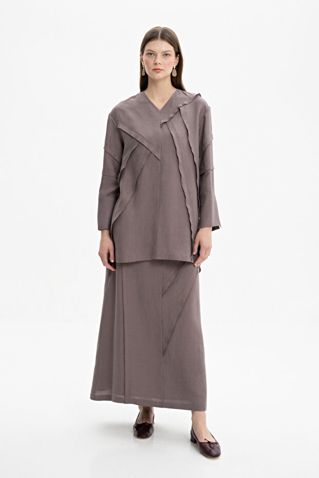 Dikiş Detaylı V Yaka Tunik - 2