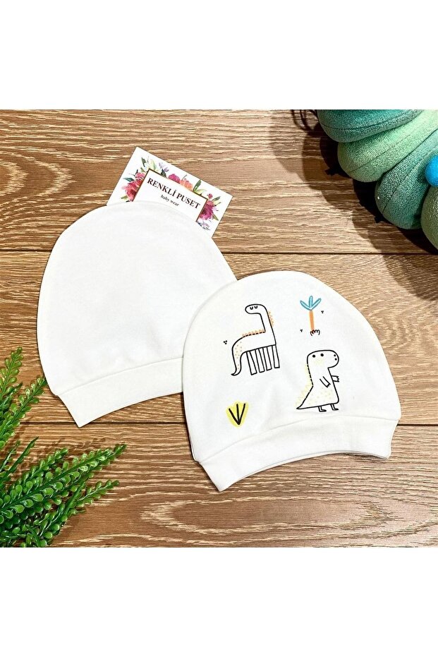 2-Piece Organic Cotton Combed Baby Hat Beanie Set Dinosaurs