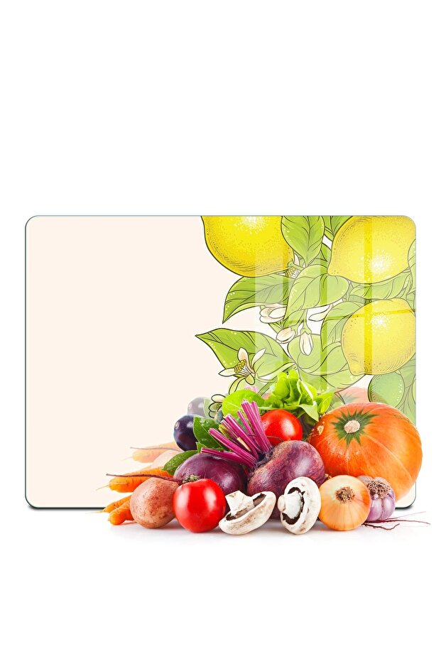 Glass Cutting Board and Presentation Plate Vintage Mustard Pink Flowers 20X30 cm