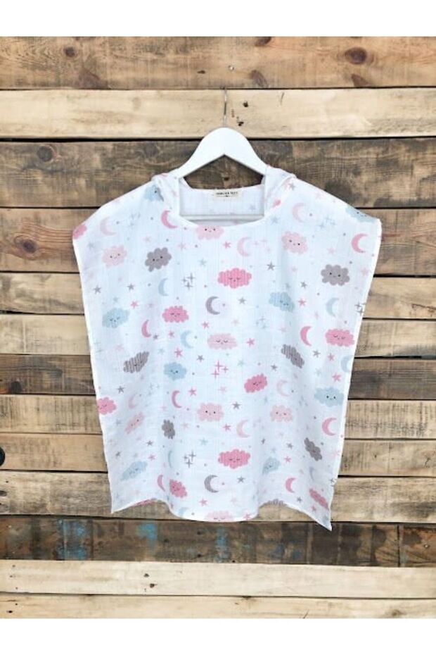 Pink Cloud Patterned Muslin Poncho