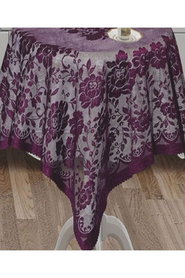 Güllü Desen Örme Fiskos Örtüsü (Mor) - 2