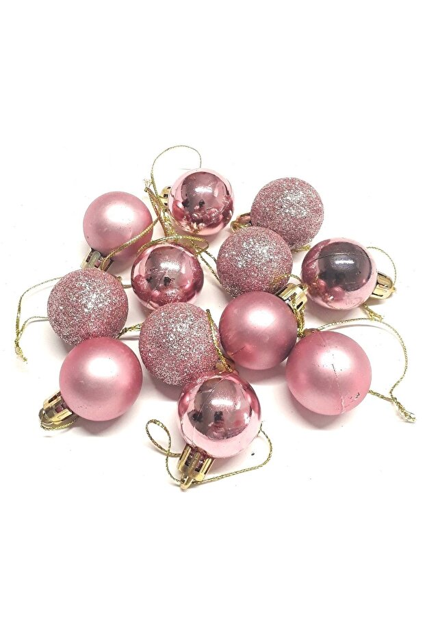 Rosegold Color 3 Cm 12 Piece Pipe Ball Christmas Ornament