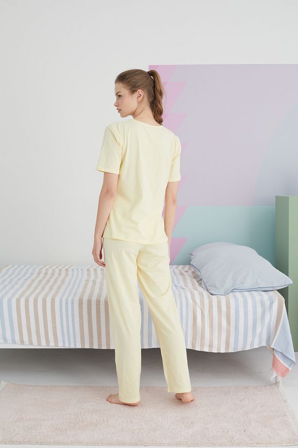 sarı Pamuklu Örme Pijama Takım - 4